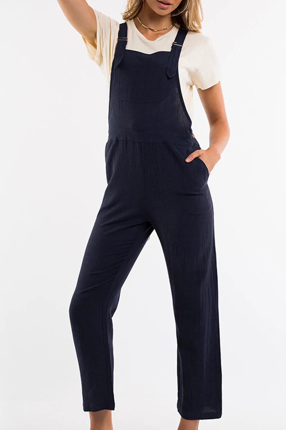 Vintage Everyday Cropped Linen Navy Overall