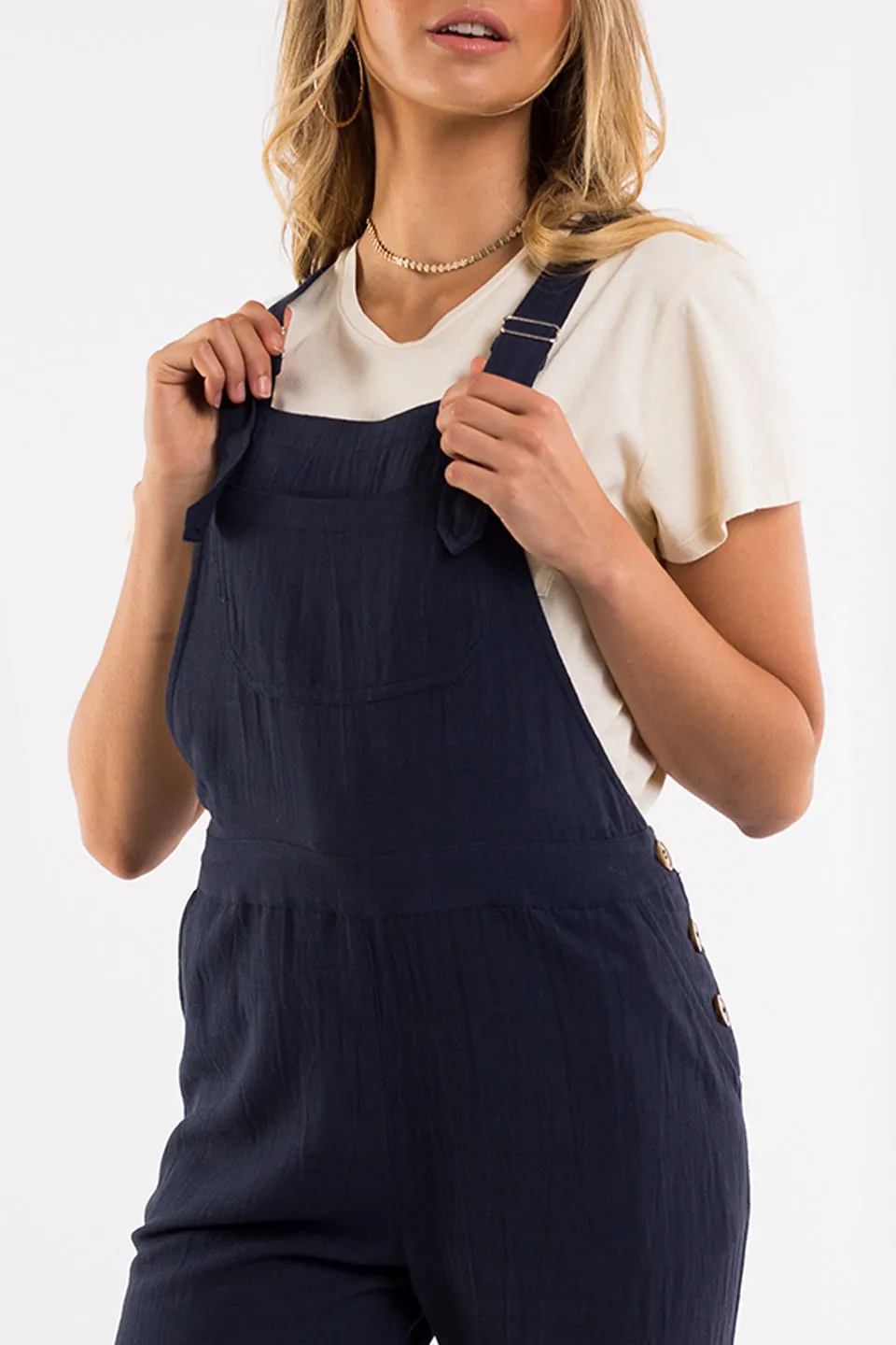 Vintage Everyday Cropped Linen Navy Overall