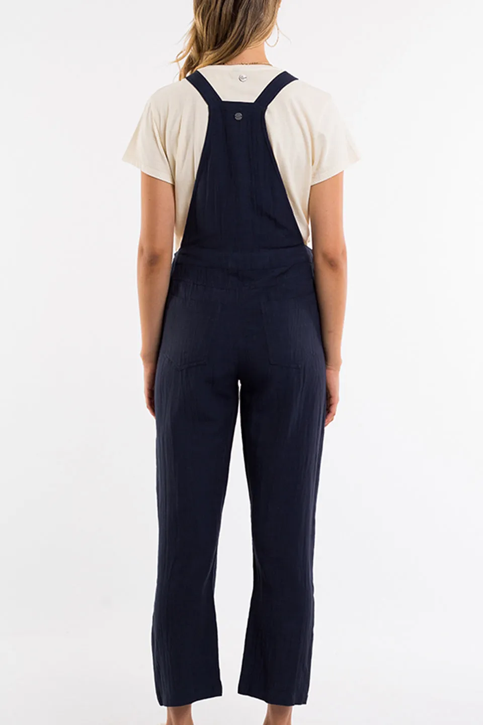 Vintage Everyday Cropped Linen Navy Overall