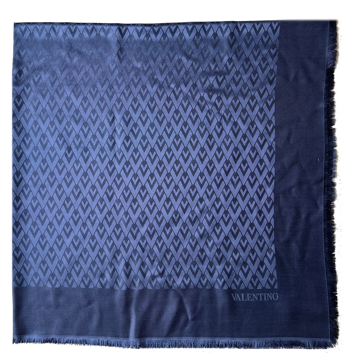 VLogo Rhombus Silk/Wool Shawl, Navy