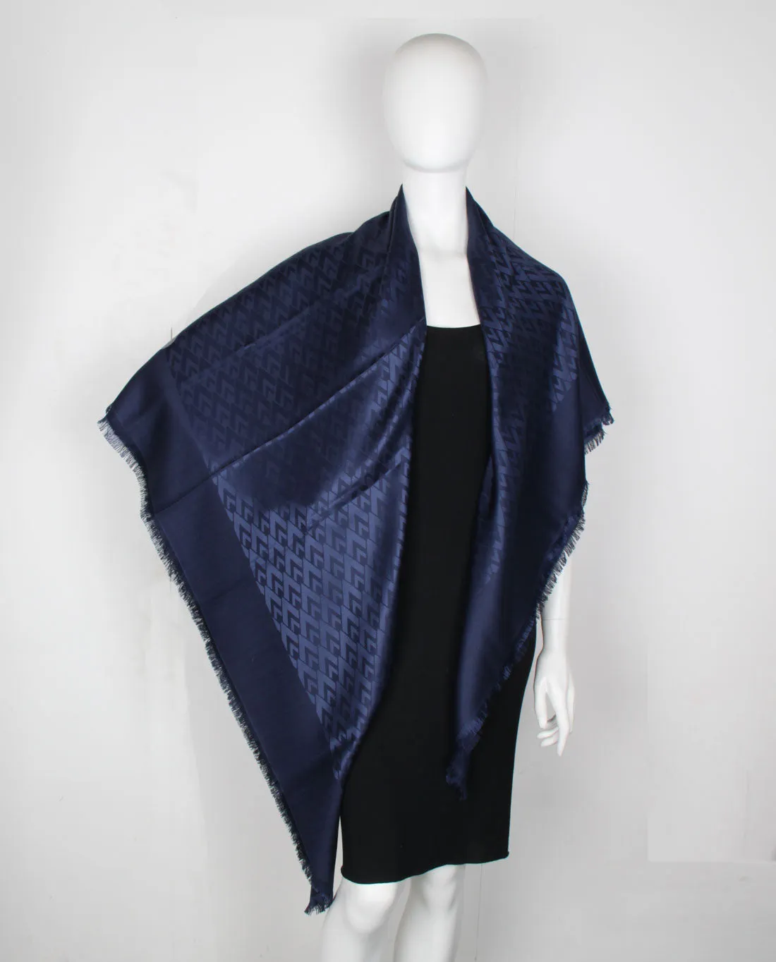 VLogo Rhombus Silk/Wool Shawl, Navy