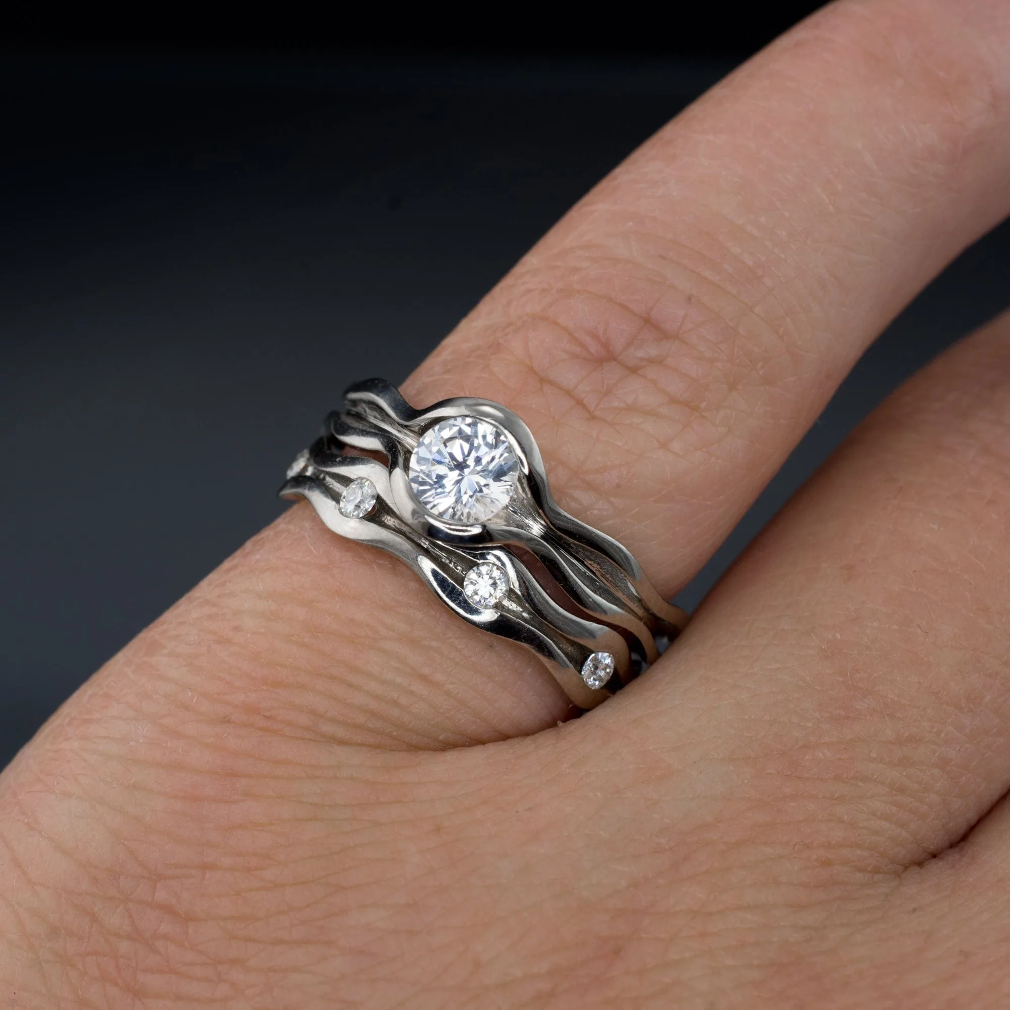 Wave Diamond Solitaire Engagement Ring