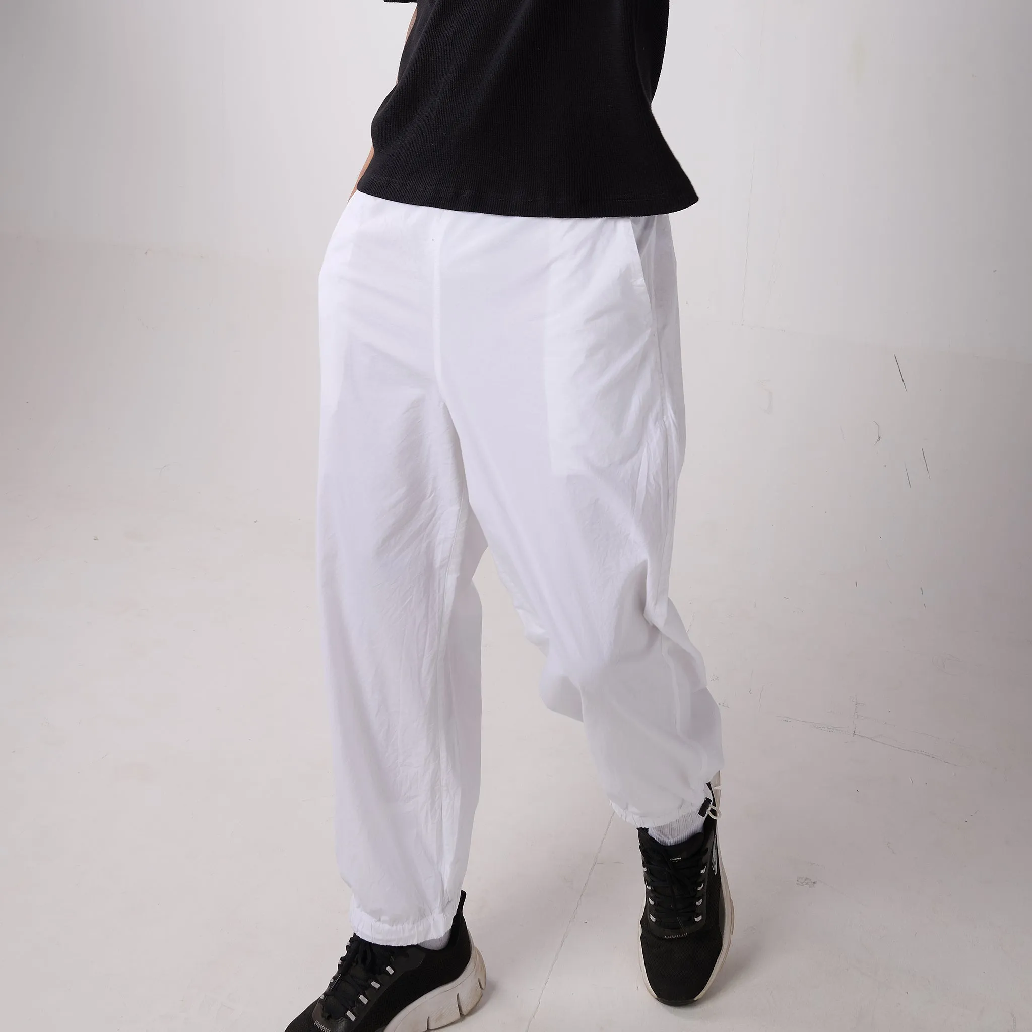 White Oversized Parachute Pants for Men