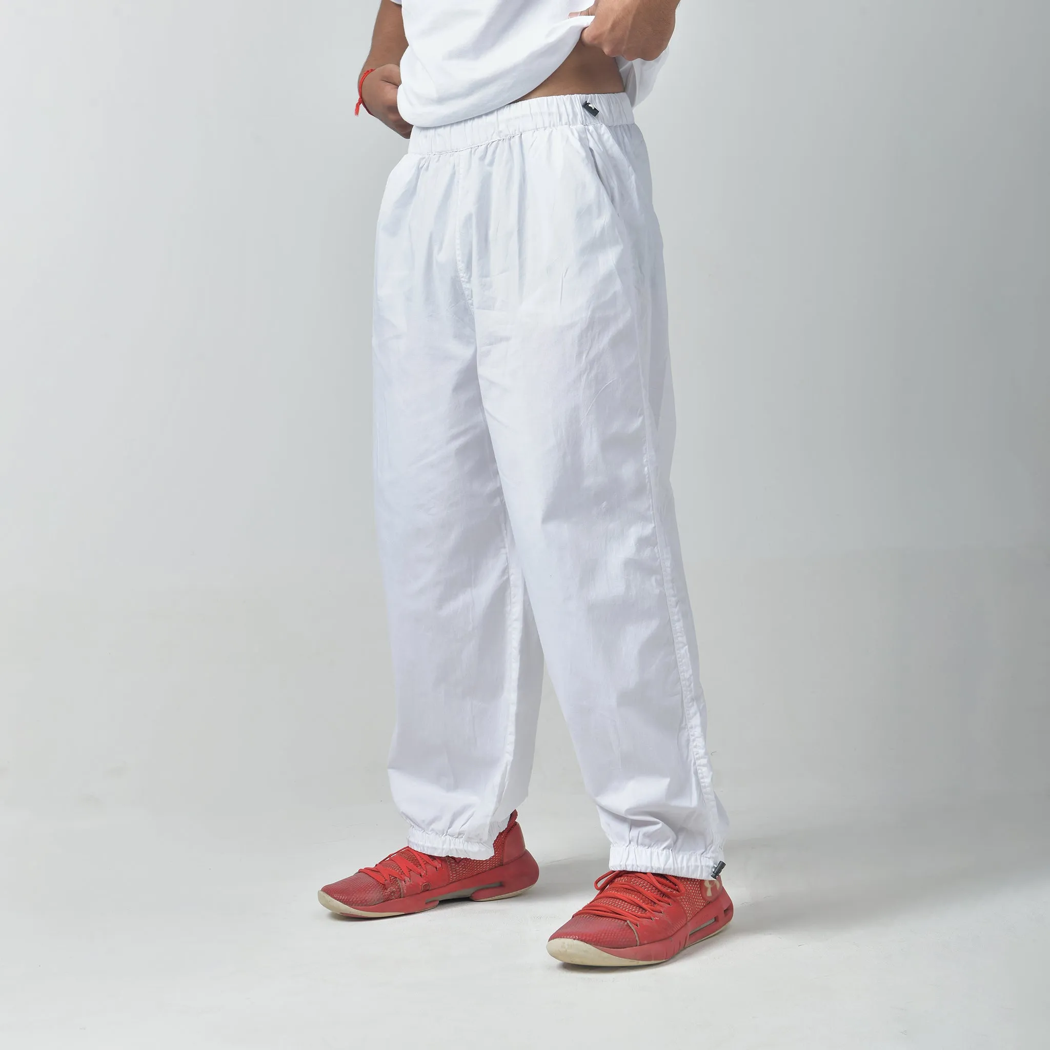 White Oversized Parachute Pants for Men