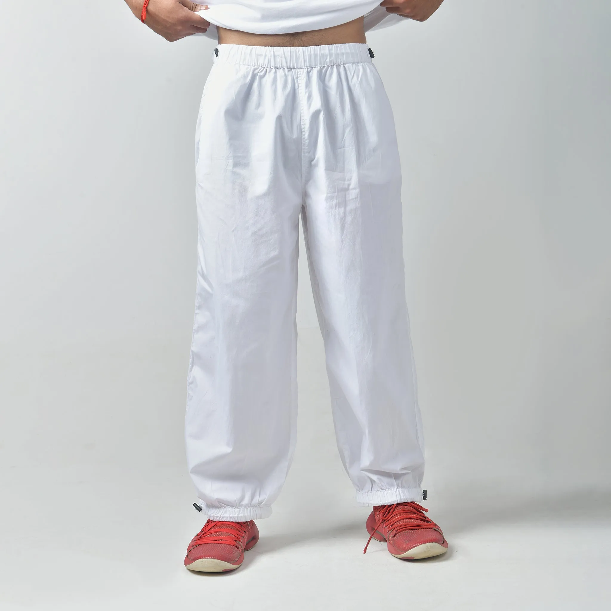 White Oversized Parachute Pants for Men