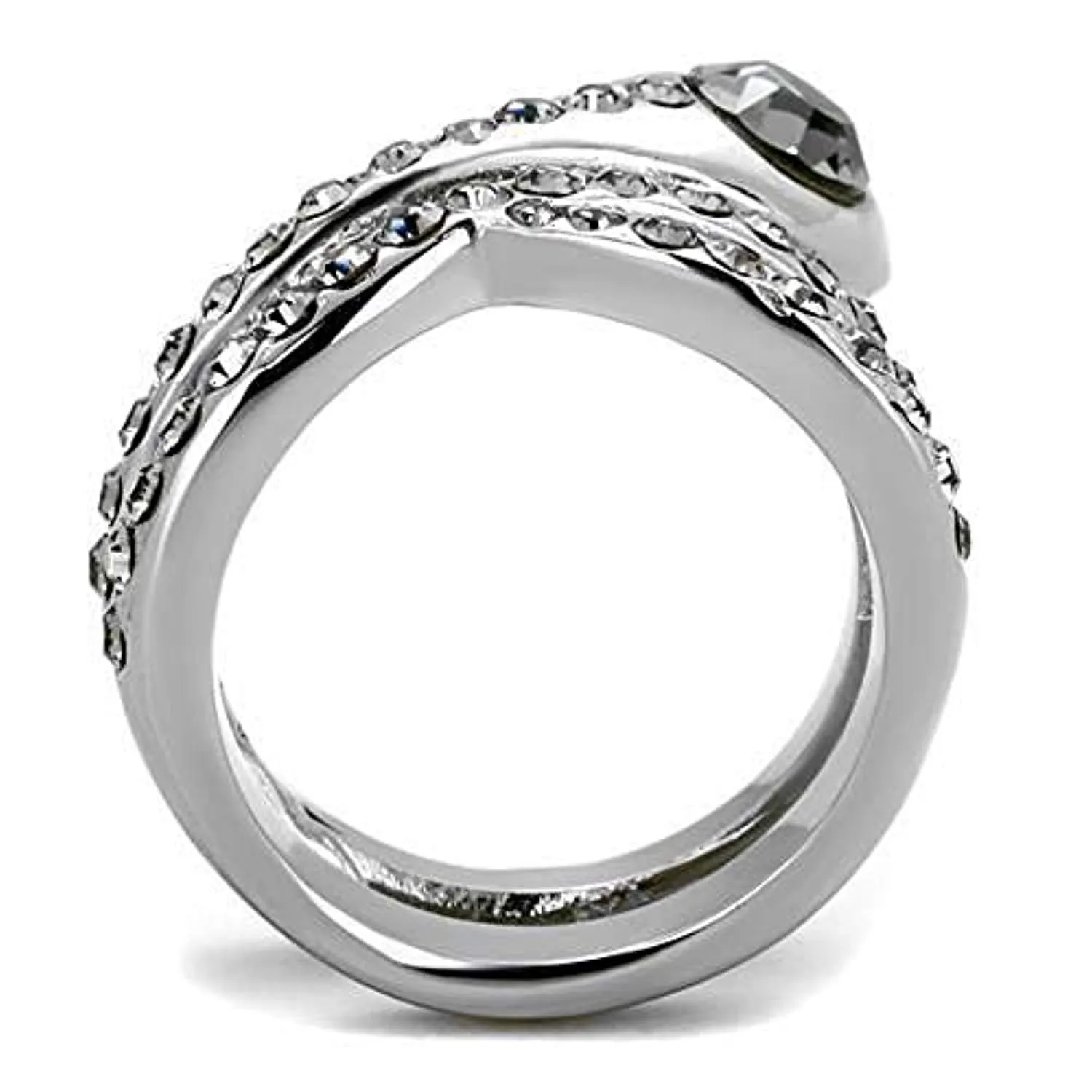 WildKlass Stainless Steel Ring High Polished (no Plating) Women Top Grade Crystal Black Diamond