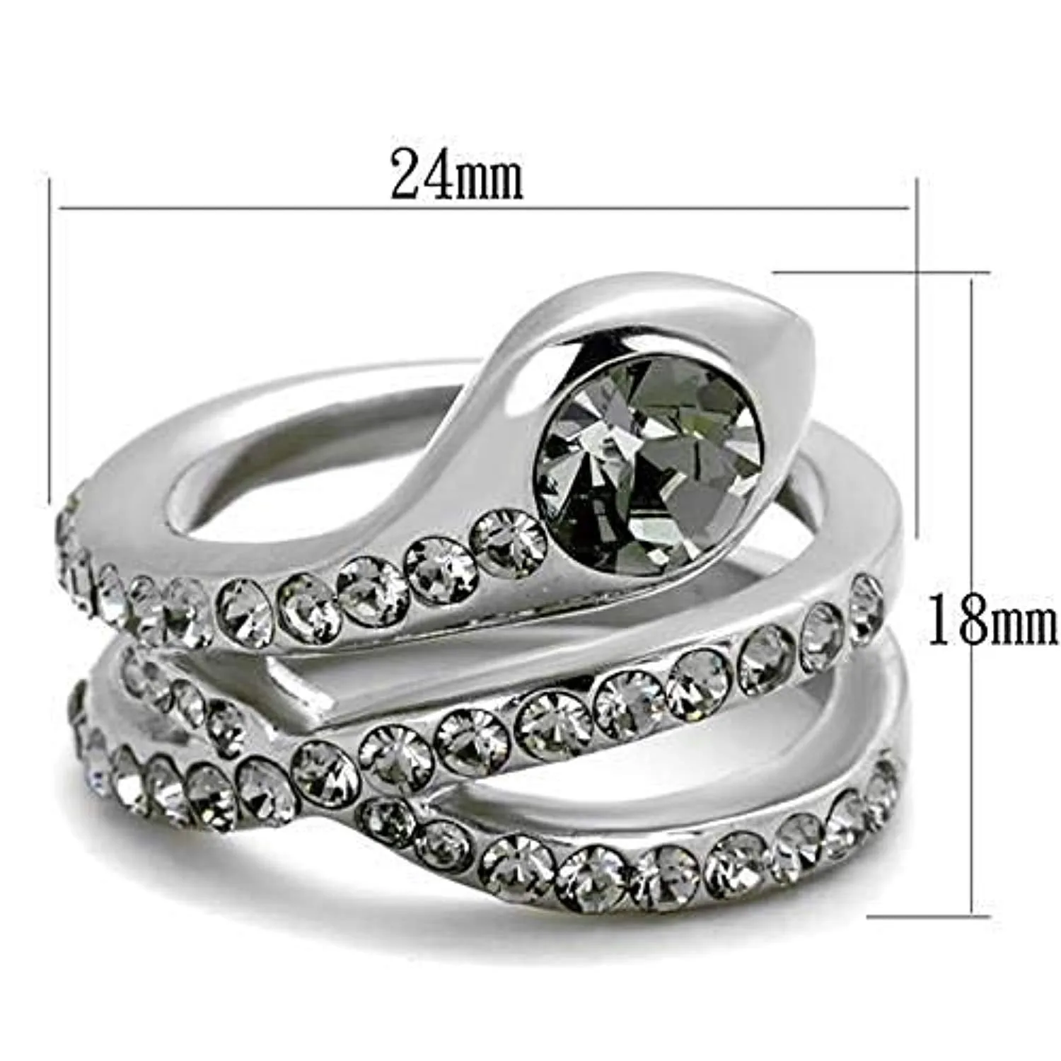 WildKlass Stainless Steel Ring High Polished (no Plating) Women Top Grade Crystal Black Diamond