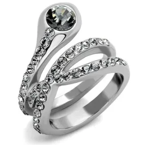 WildKlass Stainless Steel Ring High Polished (no Plating) Women Top Grade Crystal Black Diamond