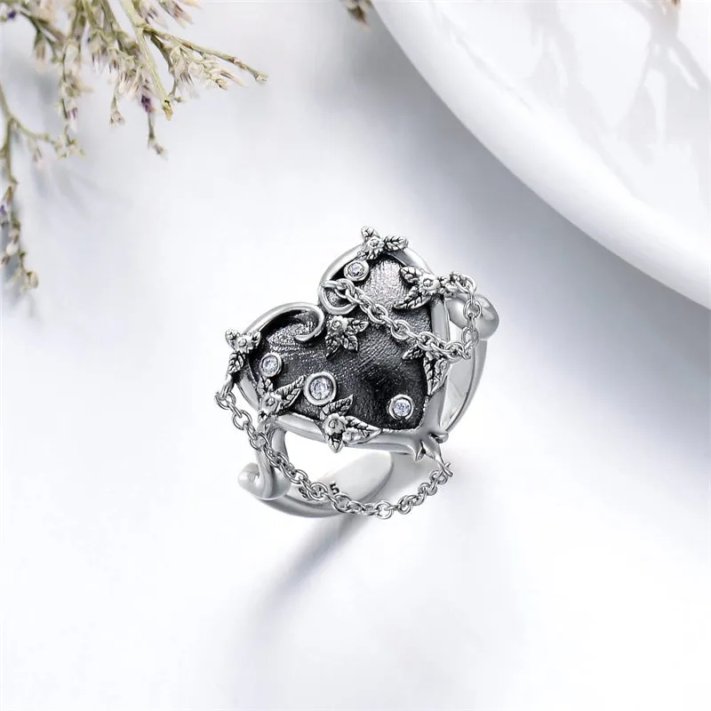 Witch Heart Ring 925 Sterling Silver Gothic Jewelry Goth Halloween Gifts for Women