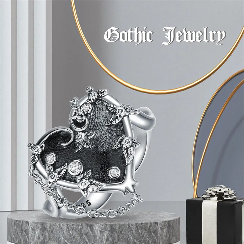 Witch Heart Ring 925 Sterling Silver Gothic Jewelry Goth Halloween Gifts for Women