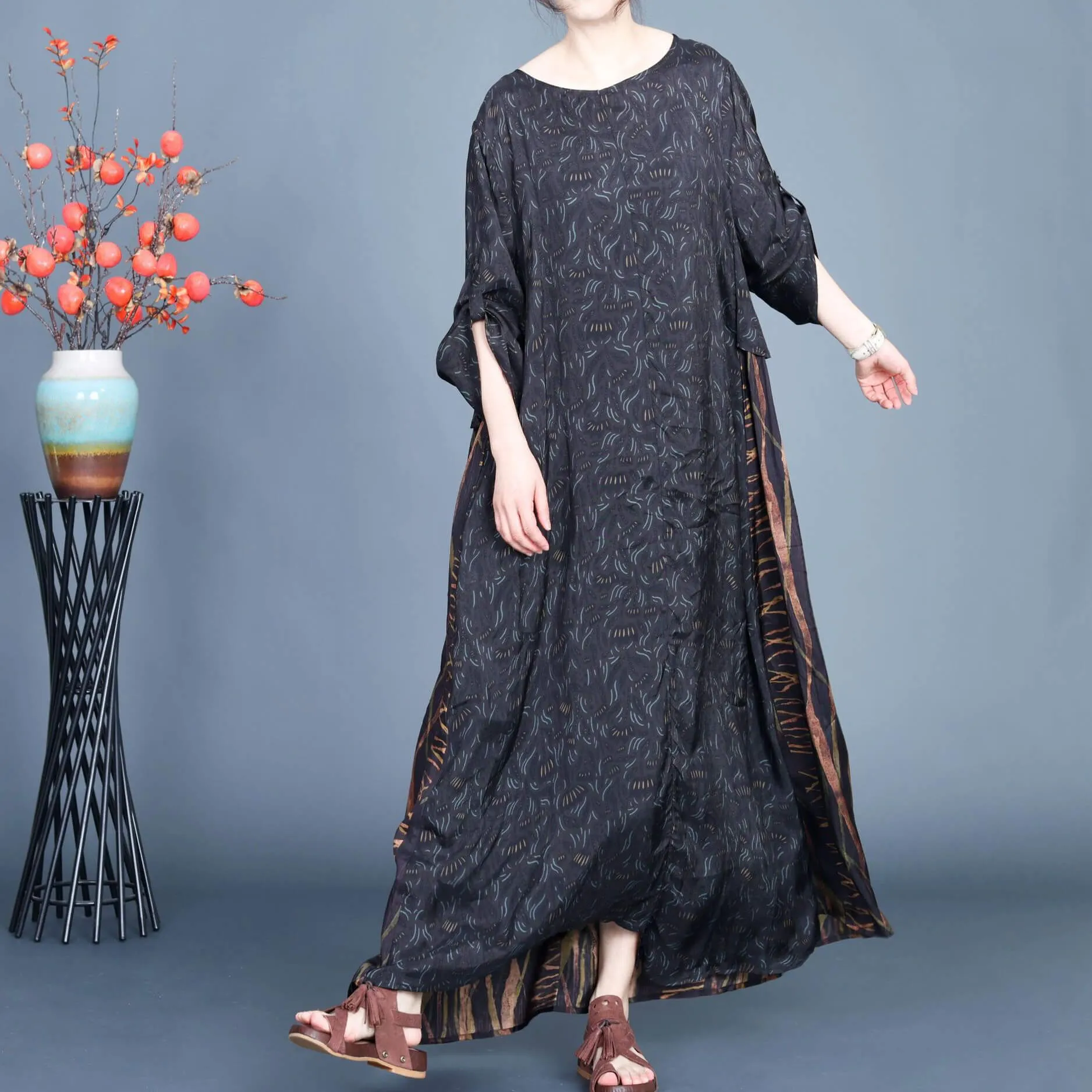 Women Artsy Floral Spliced Spring Maxi Dress