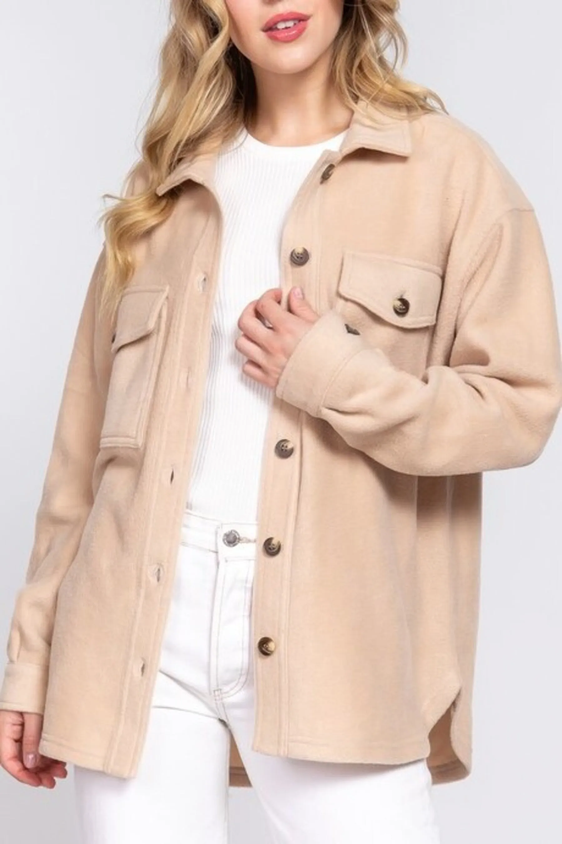 Women's Casual Long Sleeve Button Down Fleece Jacket