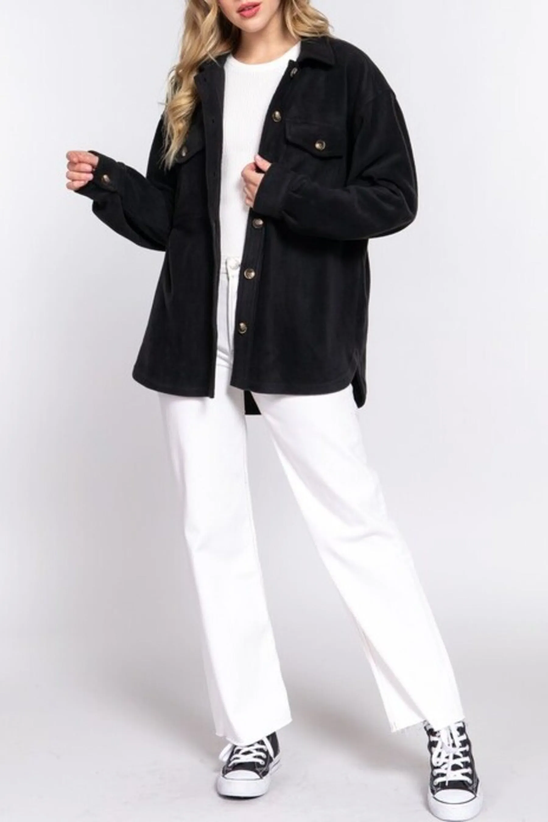 Women's Casual Long Sleeve Button Down Fleece Jacket