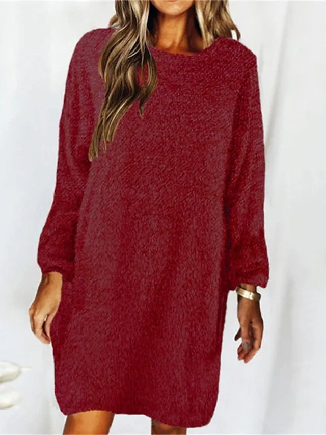 Women's Cozy Flannel Long Sleeve Nightshirt with Crew Neck