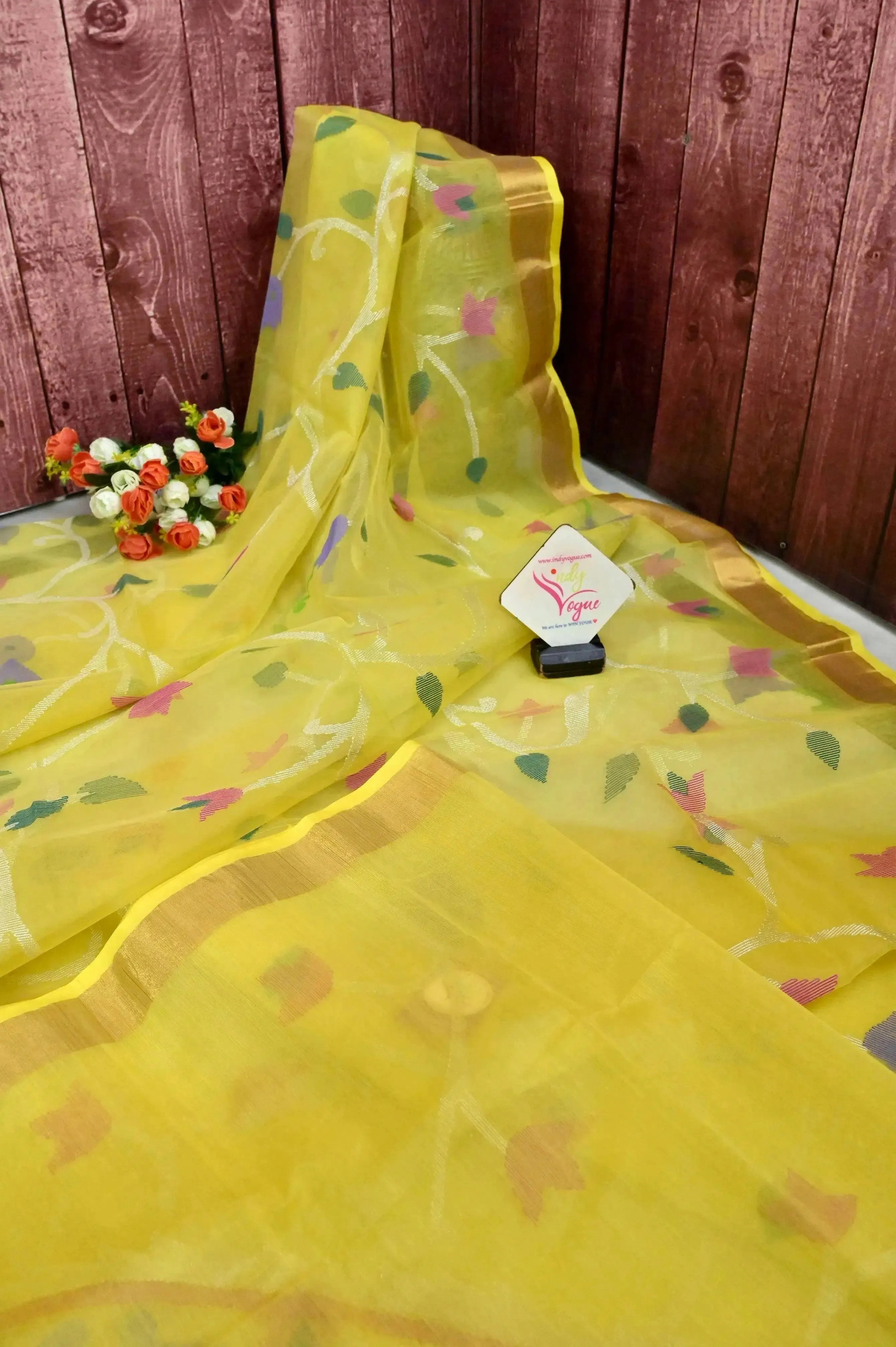 Yellow Color Muslin Jamdani with Zari Border