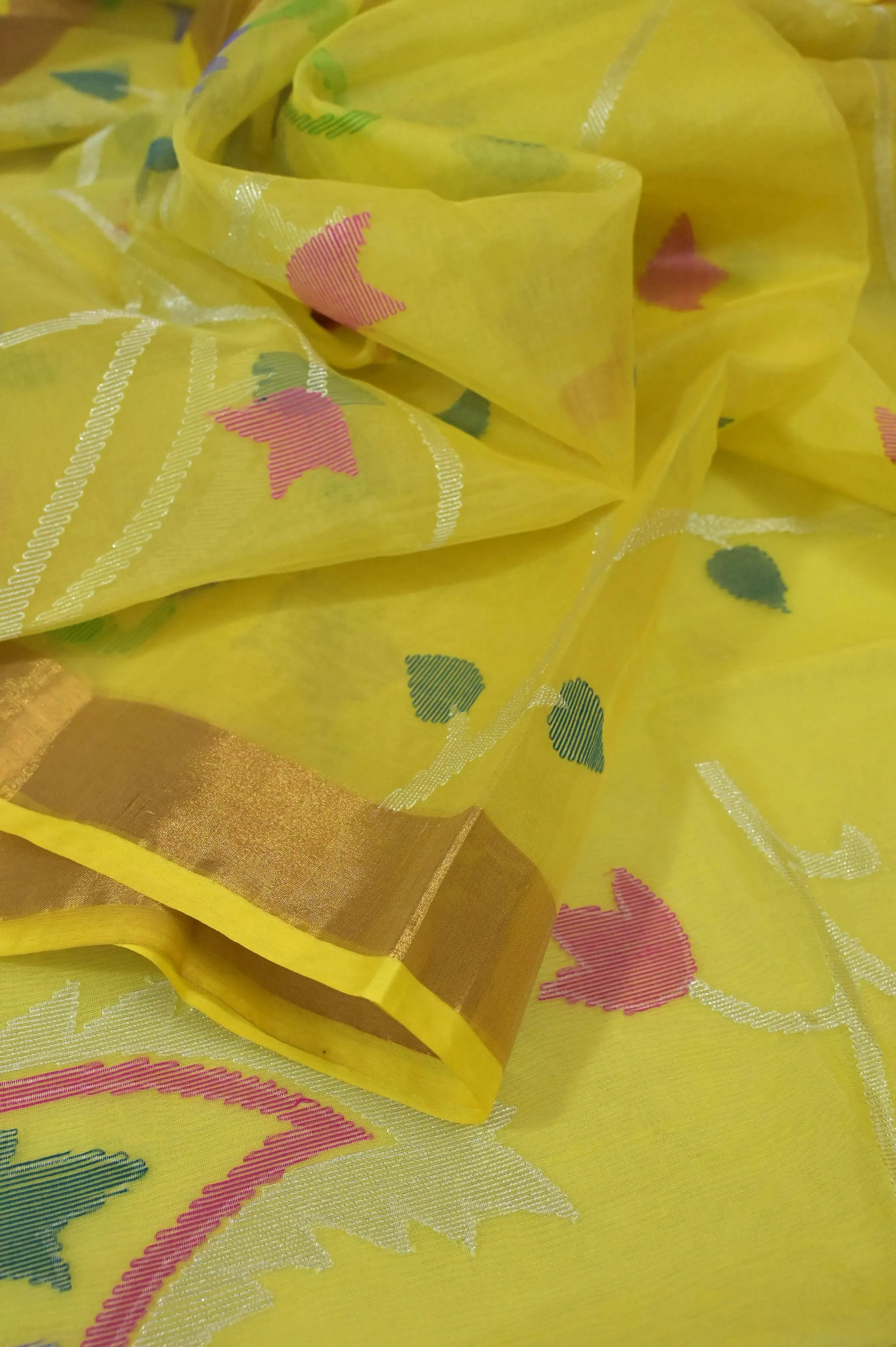 Yellow Color Muslin Jamdani with Zari Border