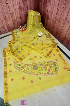 Yellow Color Muslin Jamdani with Zari Border